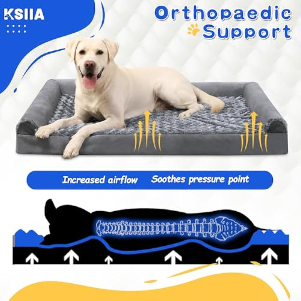 Jolof Store Orthopedic Large Dog Bed – Washable Grey Foam Pet Sofa Couch