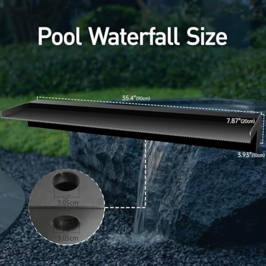Jolof Store Stainless Steel Pool Waterfall Spillway – 90cm Black Pond Fountain