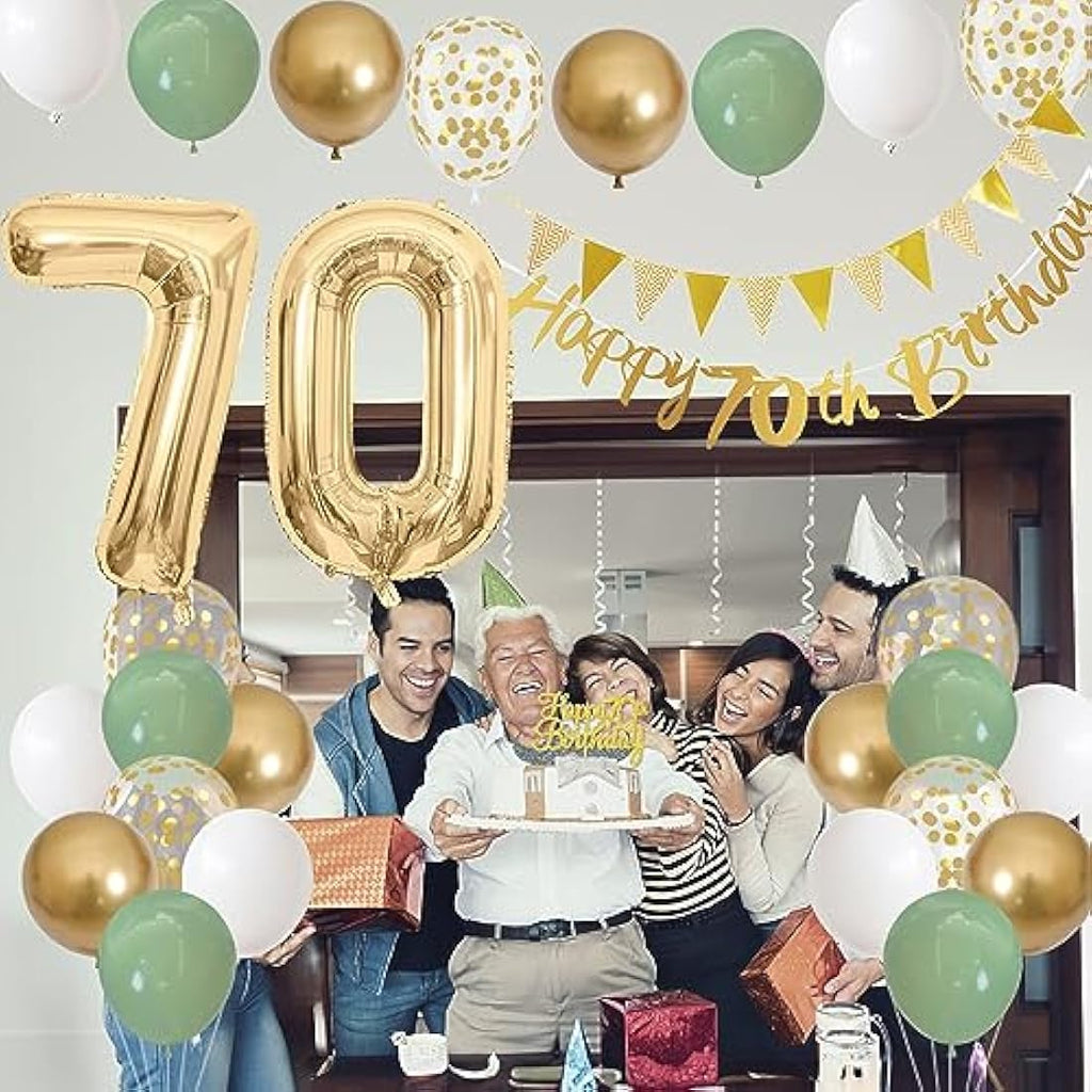 70th Birthday Decorations - Sage Green and Gold Balloon Kit