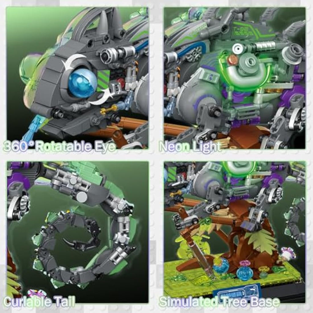 JMBricklayer Mechanical Chameleon Building Set | Neon Model Kit (827 Pcs)