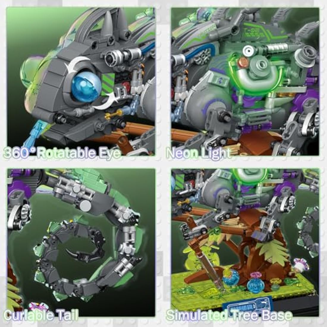 JMBricklayer Mechanical Chameleon Building Set | Neon Model Kit (827 Pcs)