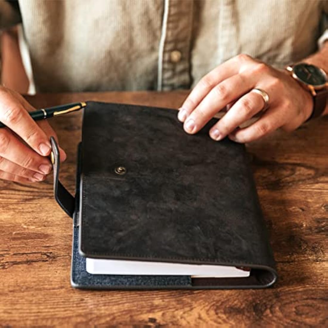 Bucksaw Full Grain Leather Refillable A5 Journal Cover with Pen Loop