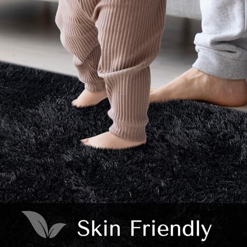 JOJOSEE Black Shaggy Area Rug – 160x230cm Non-Slip Fluffy Living Room Mat