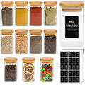 ComSaf 12 Pcs Square Glass Spice Jars with Bamboo Lids and Labels, 8oz