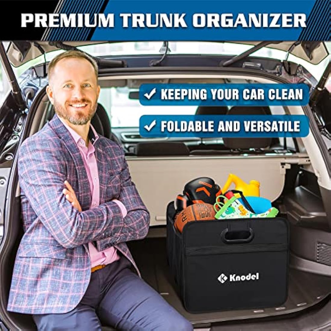 K KNODEL Car Boot Organiser | Foldable 600D Oxford Storage - Black