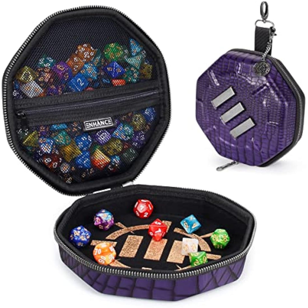 ENHANCE DND Dice Tray and Case – Dragon Hide Storage for 150 Dice