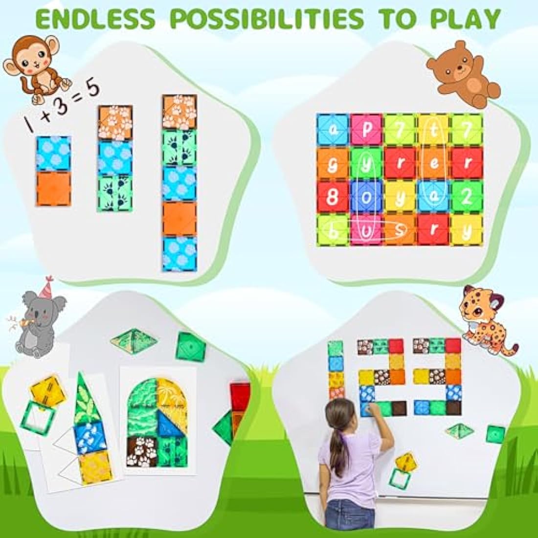 Jolof Store Magnetic Tiles Travel Set – 62pc STEM Animal Building Cubes