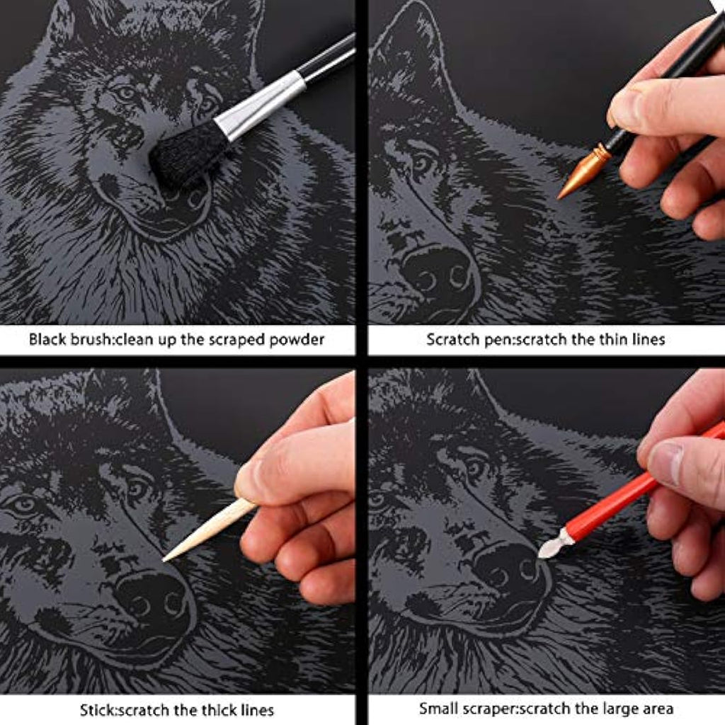 Jolof Store 8PCS A4 Scratch Art Paper Set – Rainbow Animal Engraving Kit