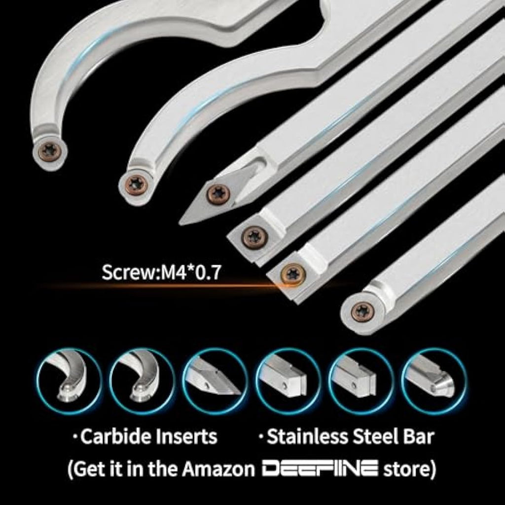 DEEFIINE Carbide Wood Lathe Turning Tools Set | 4-Piece Woodworking Kit