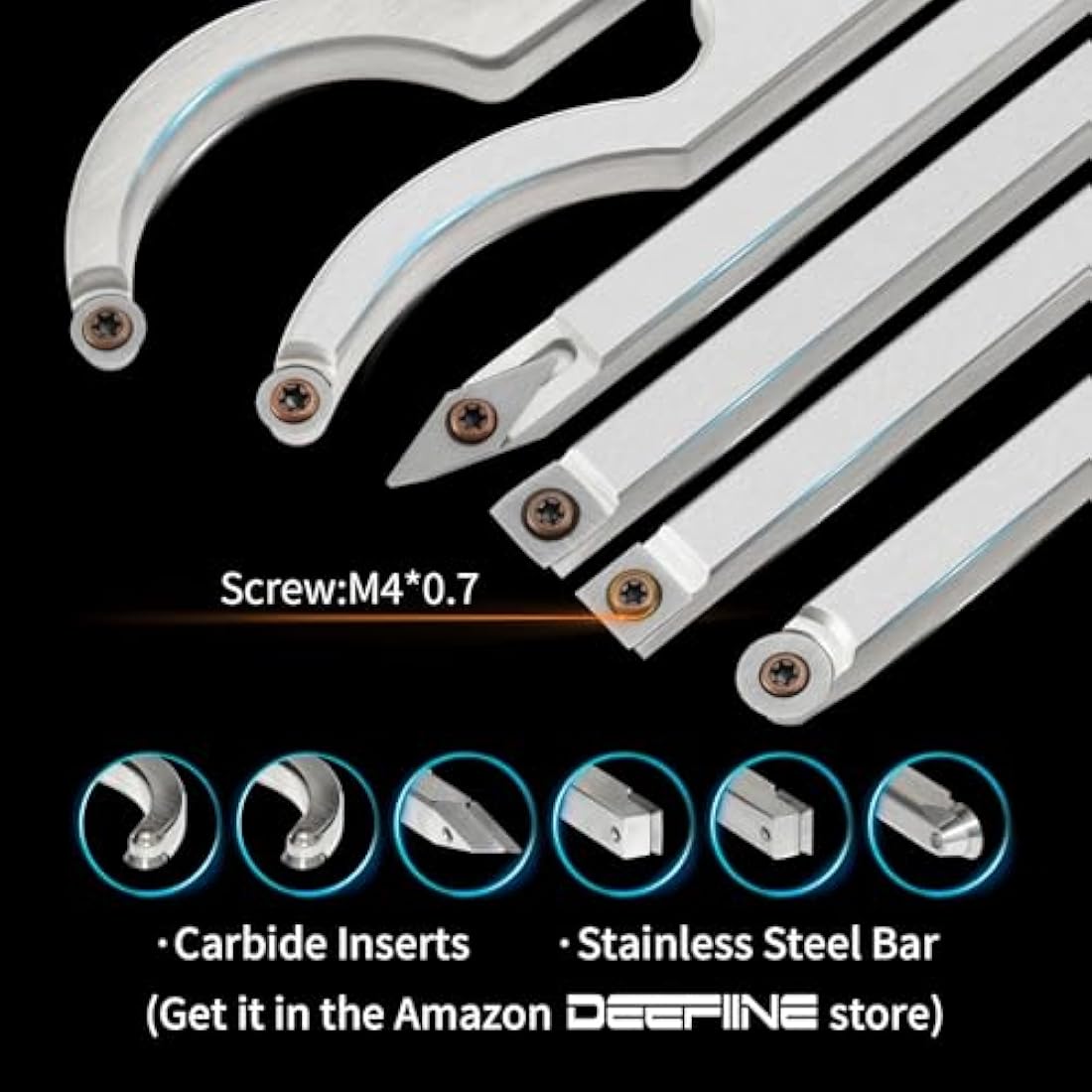DEEFIINE Carbide Wood Lathe Turning Tools Set | 4-Piece Woodworking Kit