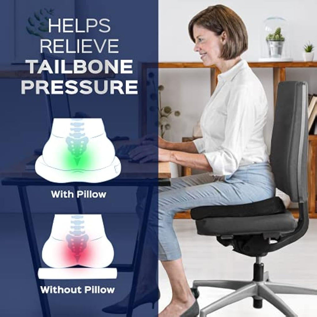 bonmedico Memory Foam Seat Cushion - Coccyx Pain Relief for Office & Car