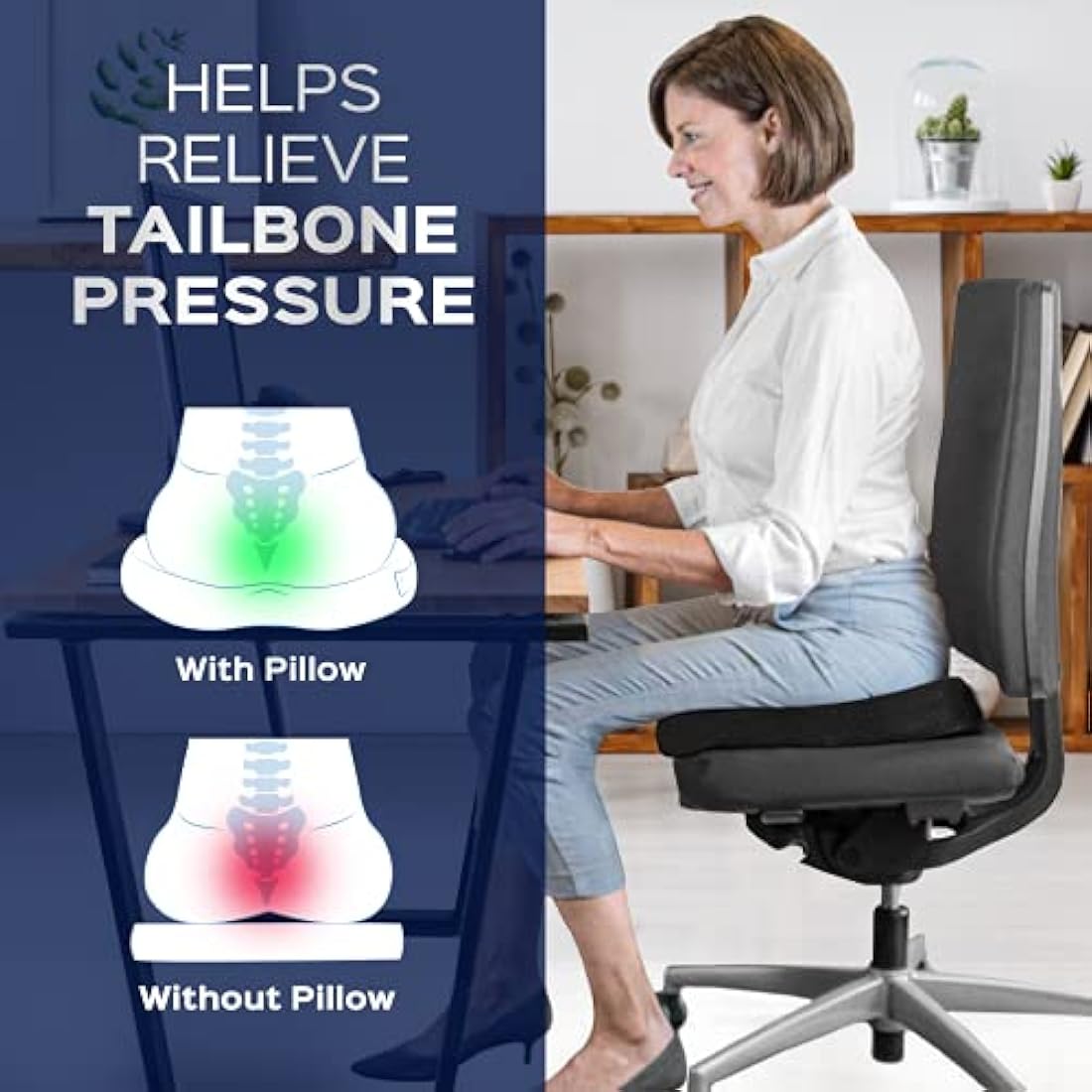bonmedico Memory Foam Seat Cushion - Coccyx Pain Relief for Office & Car
