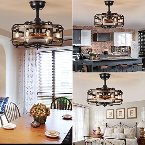 IZOWE 48cm Industrial Caged Ceiling Fan with Light | 3-Speed Reversible