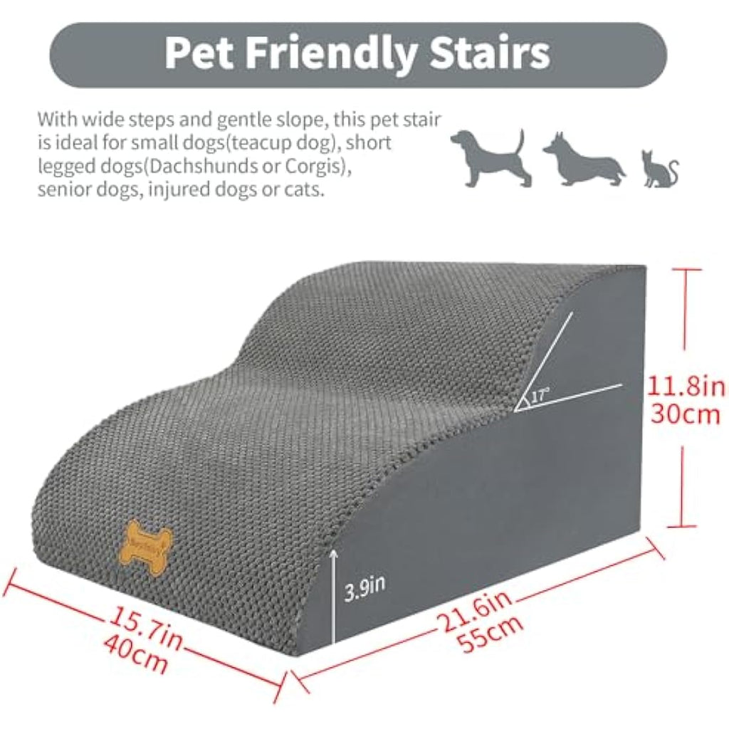 Nepfaivy 2-Step Foam Dog Stairs - Non-Slip Pet Ramp for Small Dogs