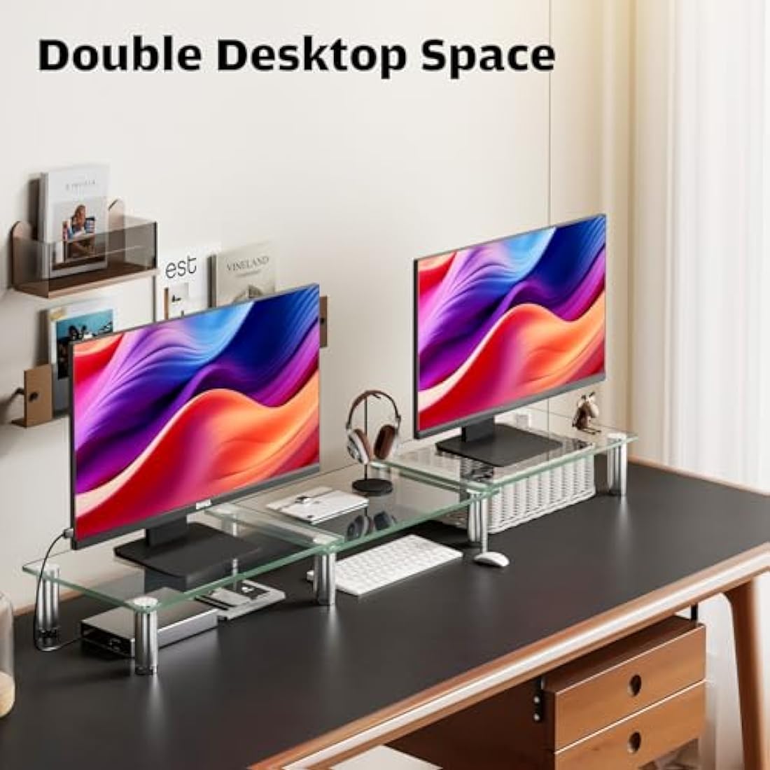 Hemudu Dual Monitor Stand – Adjustable Height Ergonomic Riser (Clear)
