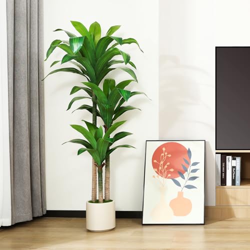 Kazeila 150cm Artificial Dracaena Tree | Faux Dragon Plant with White Pot