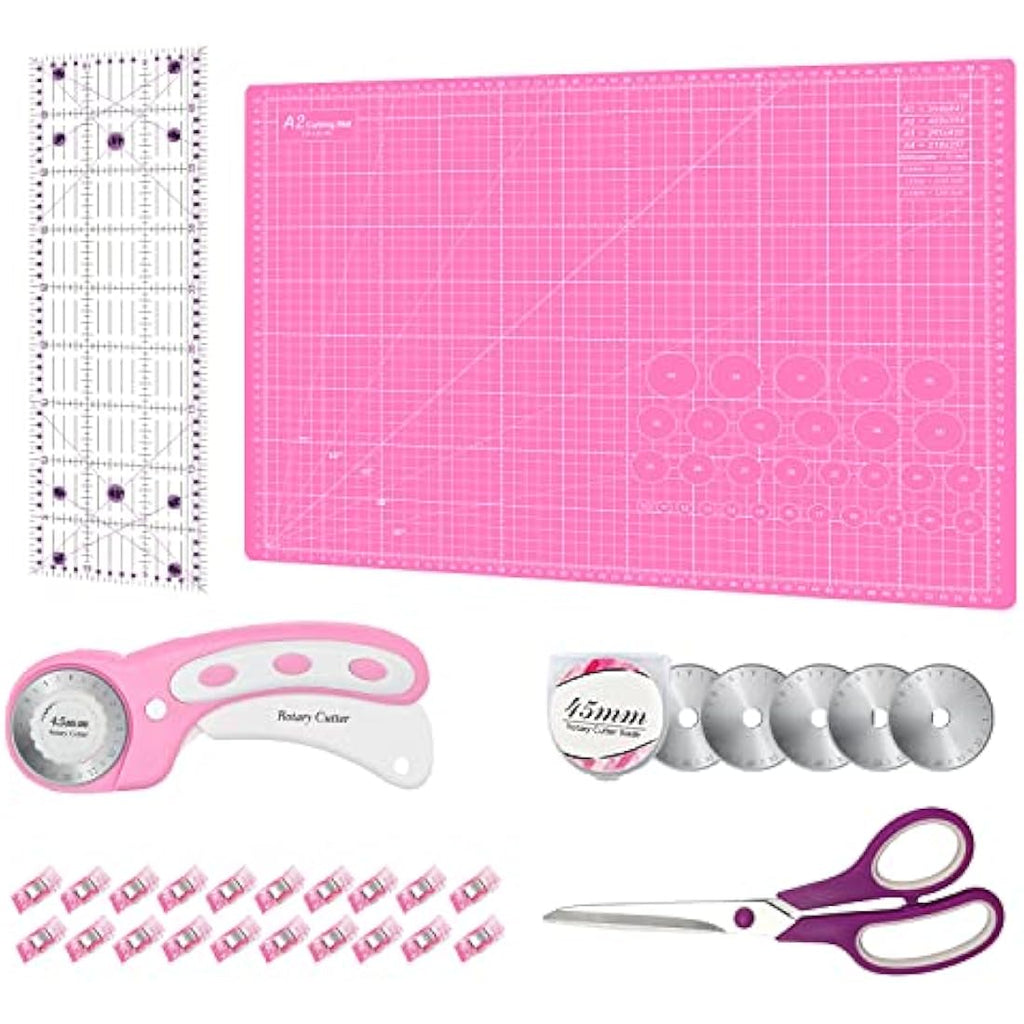 Rotary Cutter Set - Pink Quilting Kit with A2 Cutting Mat