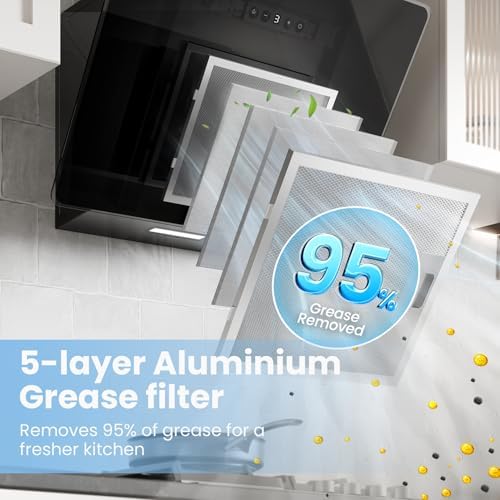 COMFEE' 60cm Angled Cooker Hood | Black Tempered Glass Extractor Fan