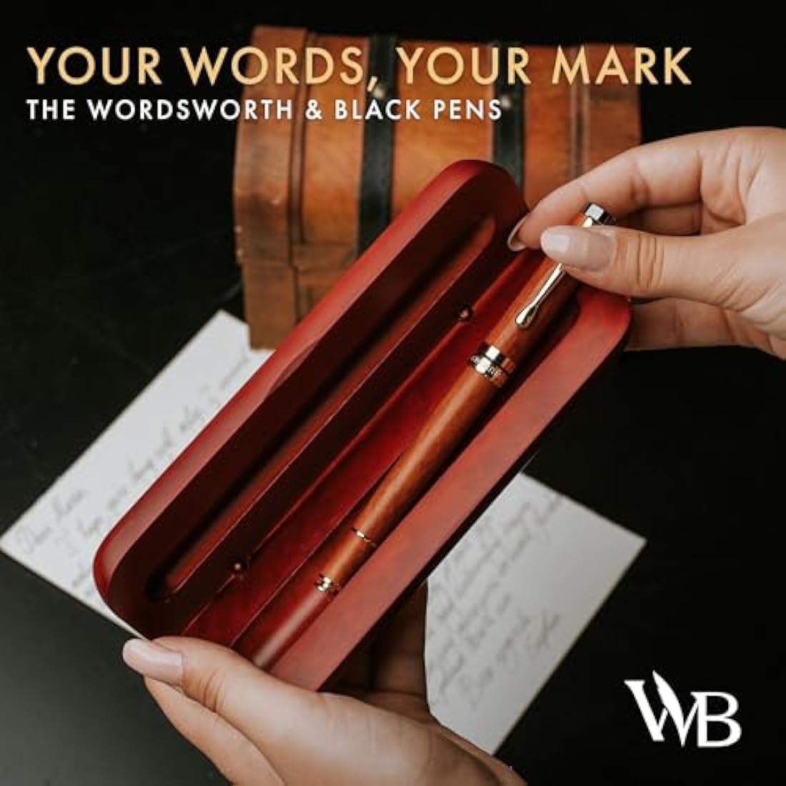 Wordsworth and Black Bamboo Rollerball Pen – Luxury Rosewood & Gold