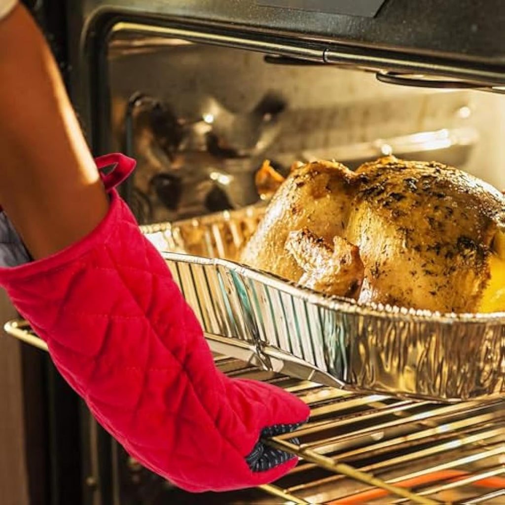 AYADA Silicone Oven Mitts – 13" Long Heat Resistant Gloves, 2 Pack Red