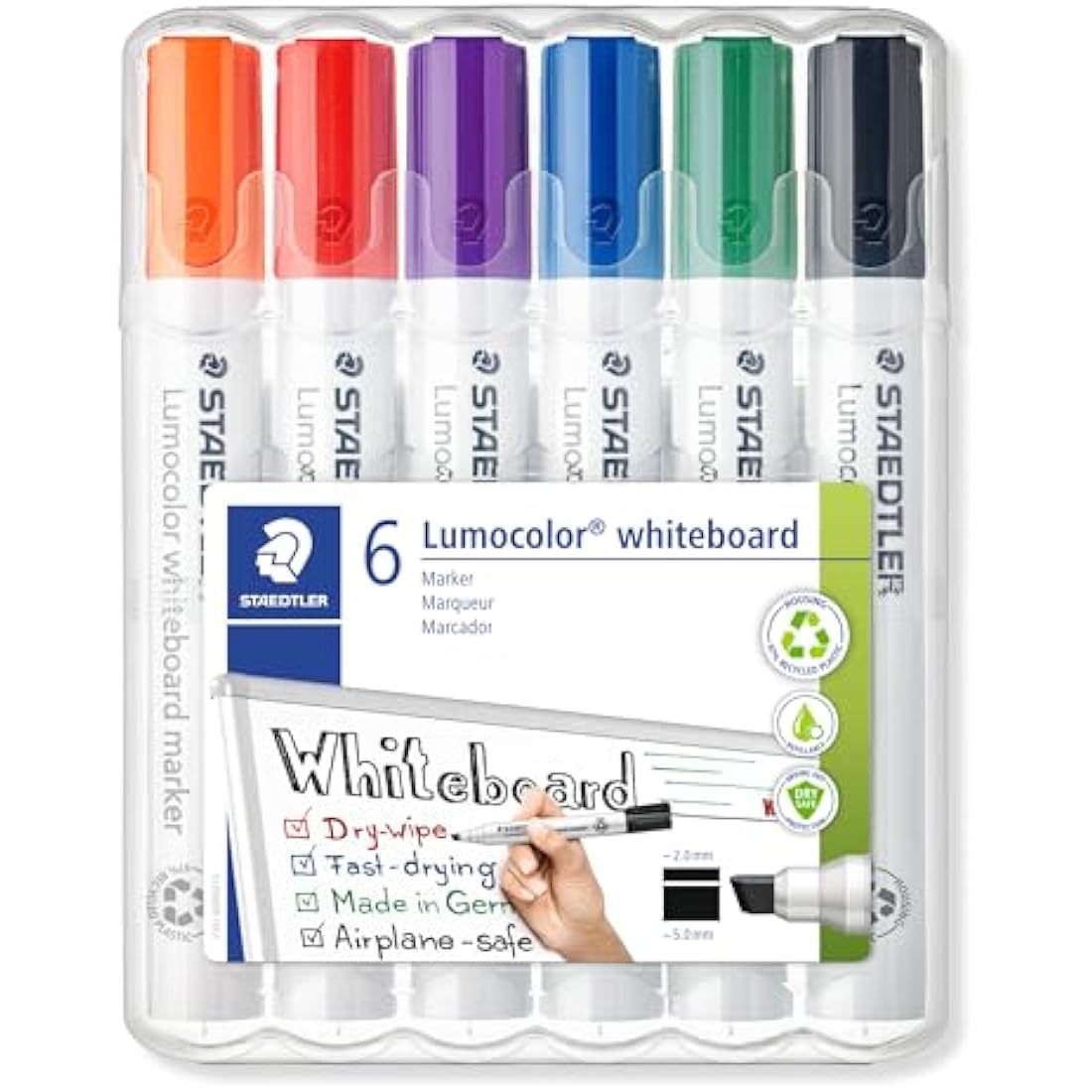 Staedtler Lumocolor Whiteboard Markers – Chisel Tip, Assorted (6 Pack)