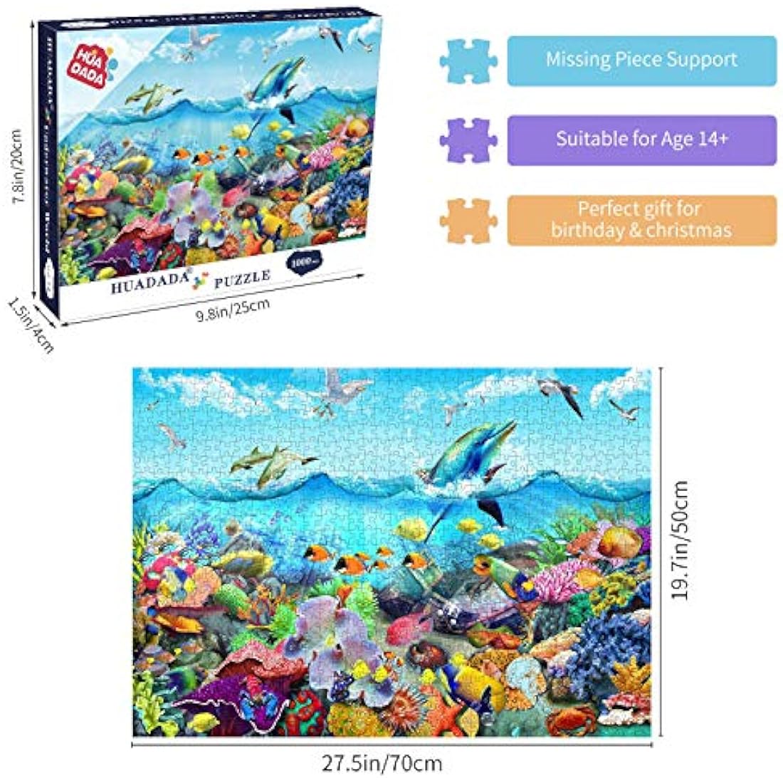 HUADADA Ocean World Jigsaw Puzzle for Adults | 1000 Piece Sea Coral