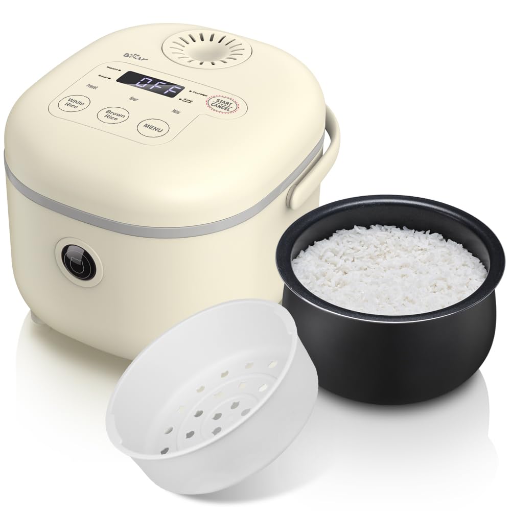 Bear 4-Cup Multifunctional Rice Cooker with Steamer and Non-Stick Pot