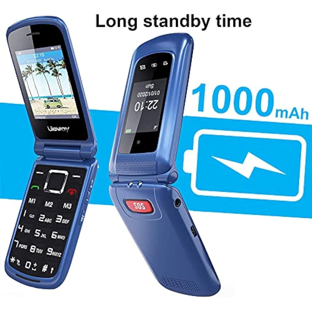 Uleway Senior Flip Phone – Big Button Unlocked Mobile with SOS & Dock (Blue)