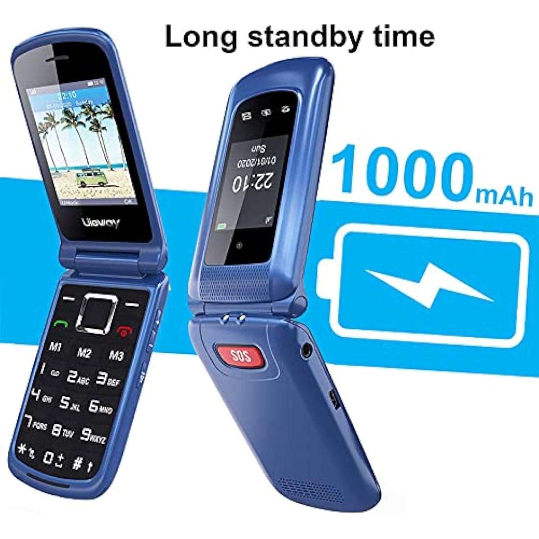 Uleway Senior Flip Phone – Big Button Unlocked Mobile with SOS & Dock (Blue)