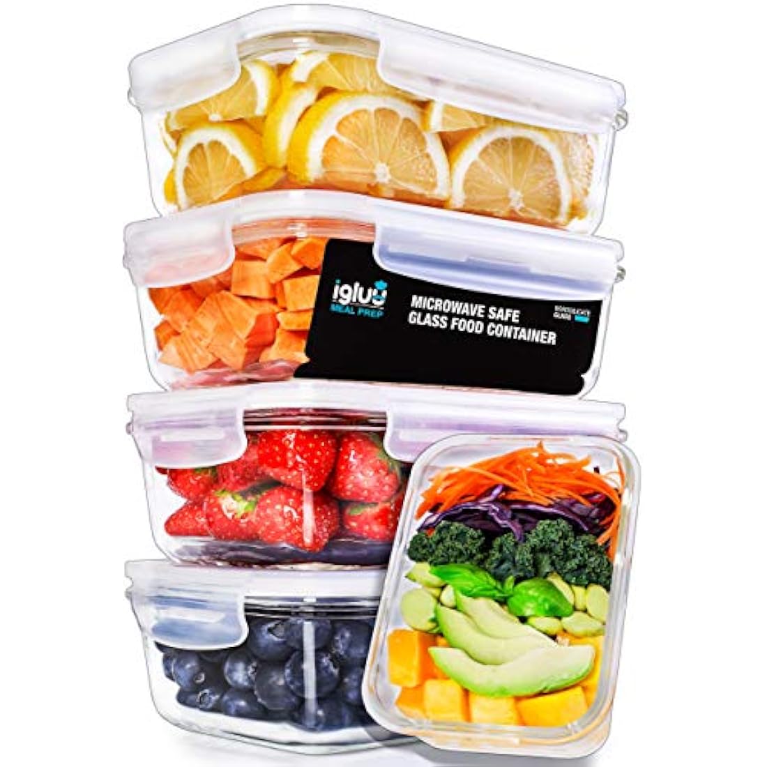 Igluu Glass Meal Prep Containers - 5 Pack 840ml Oven Safe Borosilicate