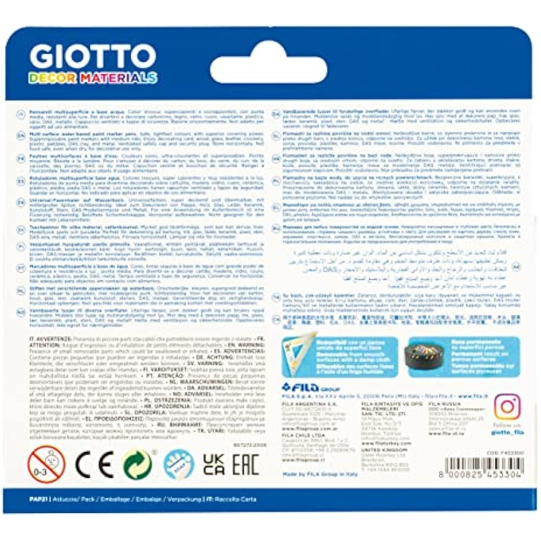 GIOTTO Decor Multi-Surface Paint Markers – 6 Assorted Colors, 4mm Tip