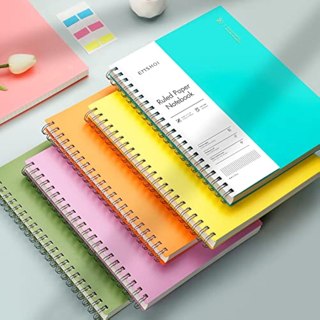 EMSHOI A4 Spiral Notebook - 300 Pages College Ruled 100gsm Paper, Orange