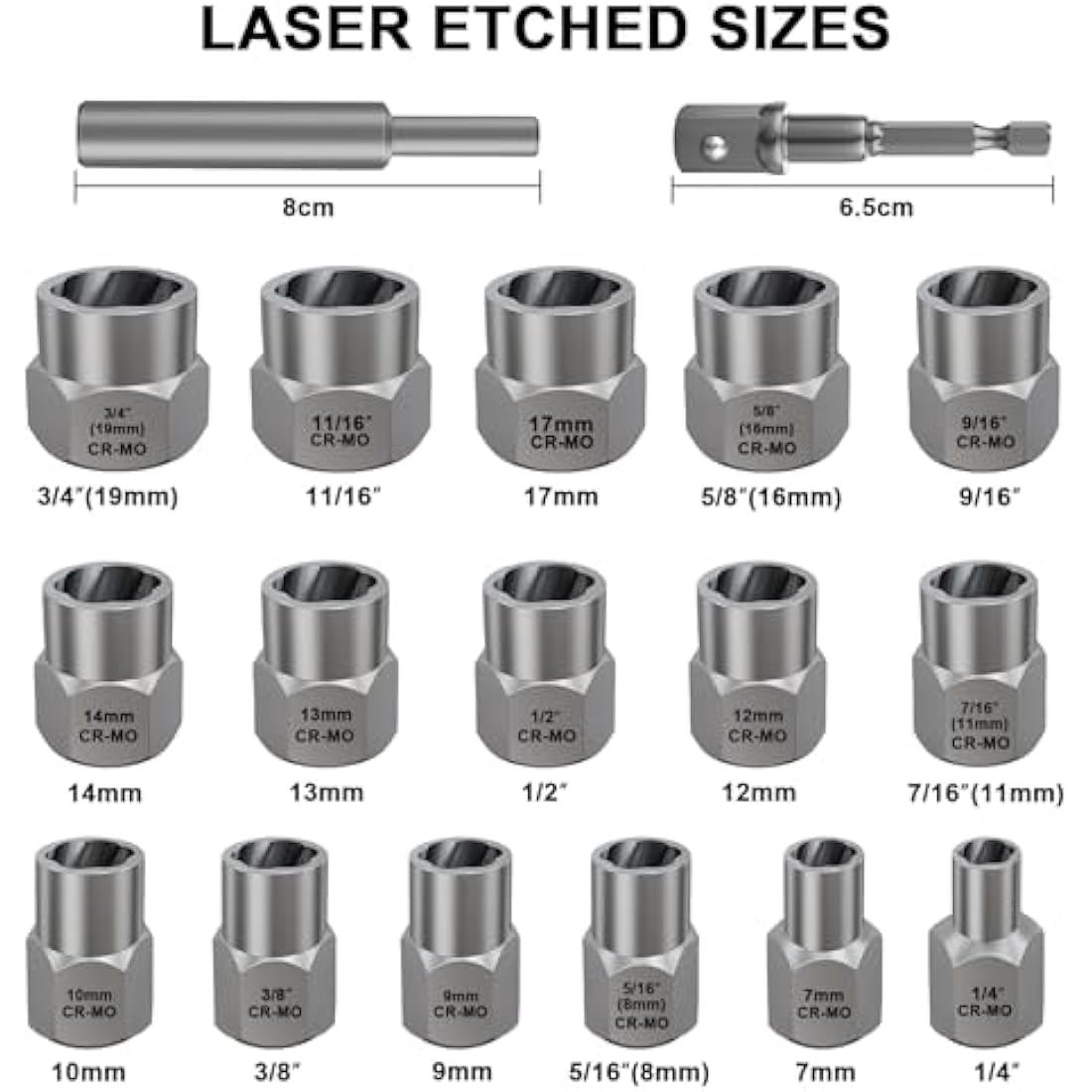TOPEC 18-Piece Bolt Extractor Set | Impact Nut Remover for Damaged Bolts