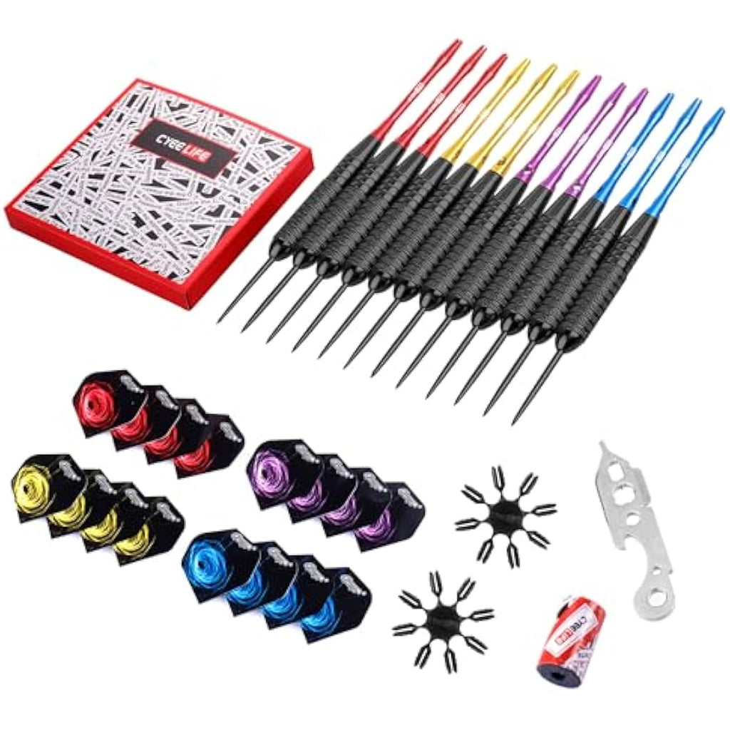 CyeeLife Steel Tip Darts Set – 12pcs Professional Beginner Darts