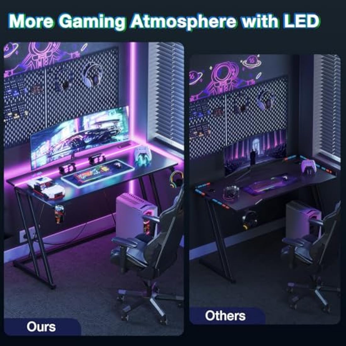 ODK Gaming Desk with LED Lights & Power Outlet | Carbon Fiber Black 80cm