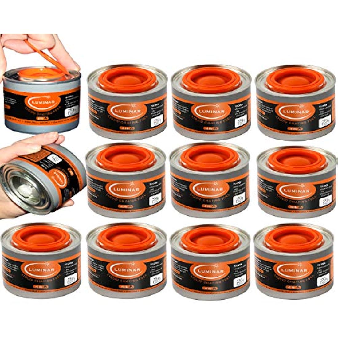 Luminar 4-Hour Resealable Wick Chafing Fuel Cans for Buffets, 12-Pack