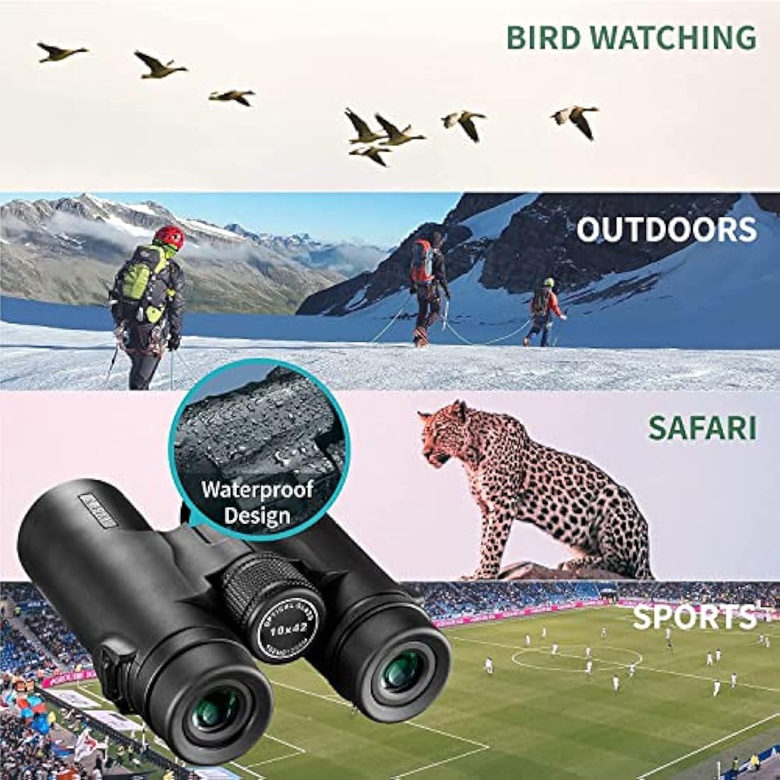 Gosky 10x42 HD Roof Prism Binoculars with BAK4 Prism and Phone Mount