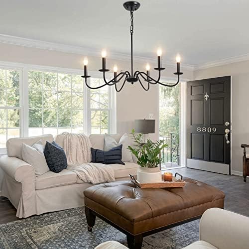 MRHYSWD 6-Light Black Candle Chandelier – Industrial Vintage Pendant Light