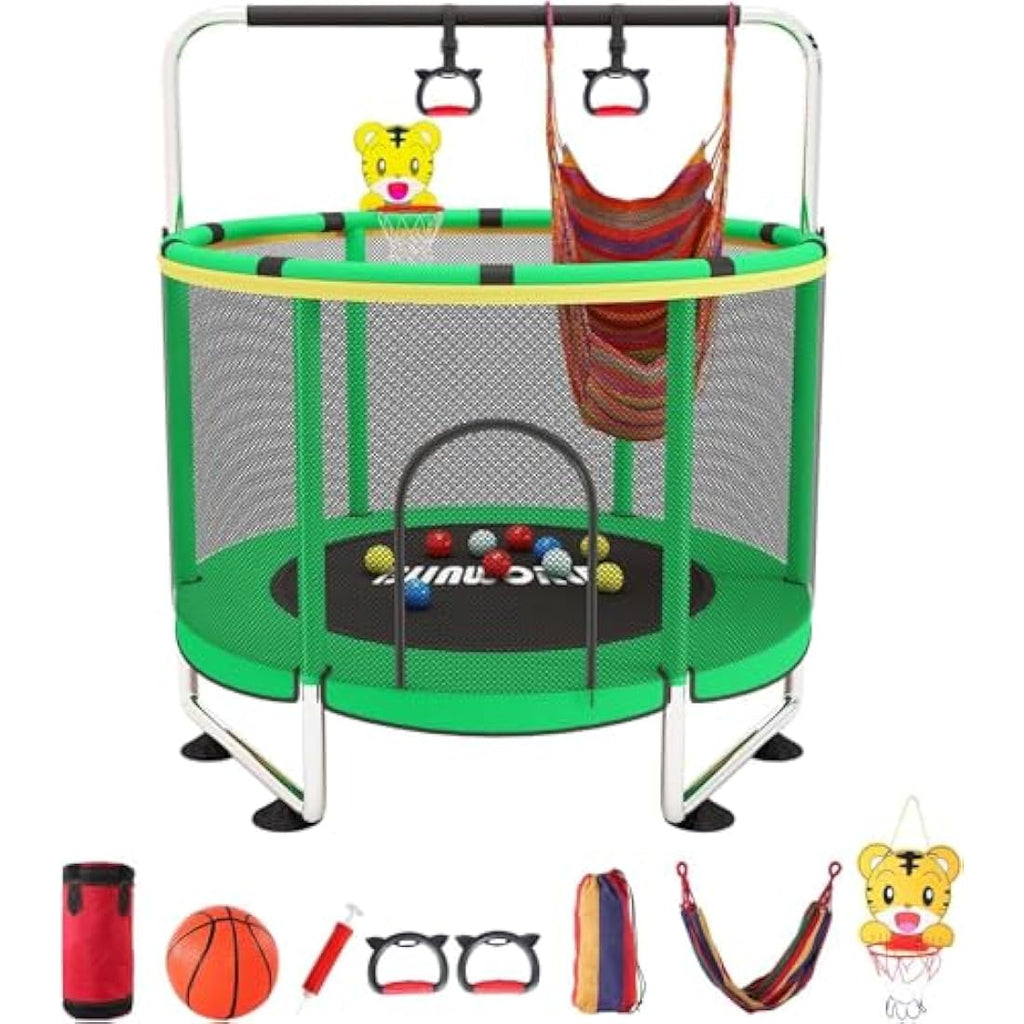 Jolof Store Kids Trampoline with Basketball Hoop and Safety Enclosure
