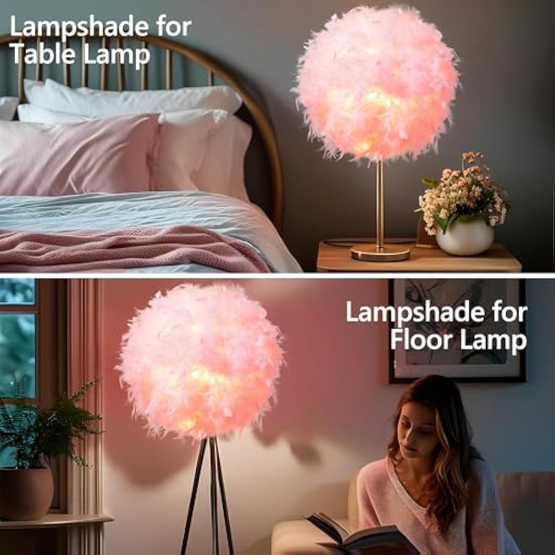 Pink Feather Lampshade | 50cm Fluffy Pendant Light Shade