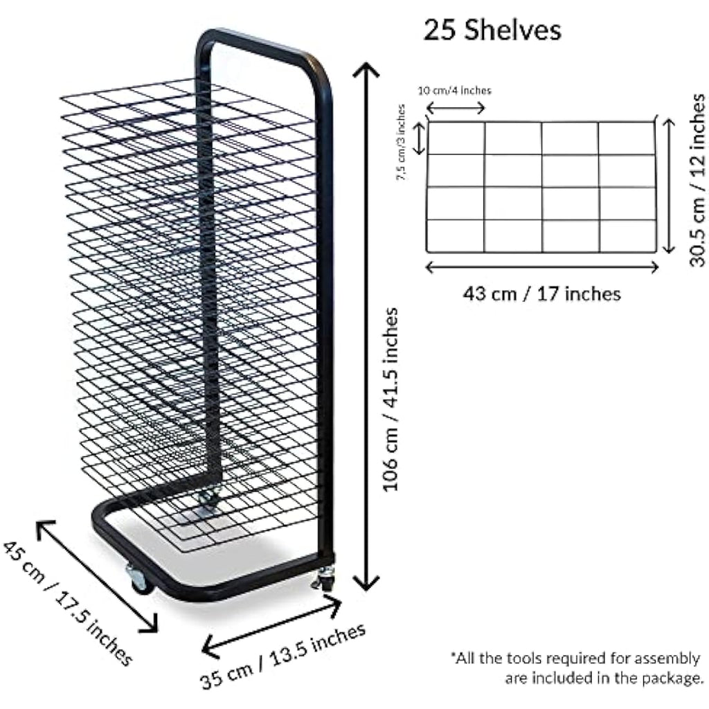 Jolof Store Art Drying Rack – 25 Removable Shelves Mobile Metal Rack