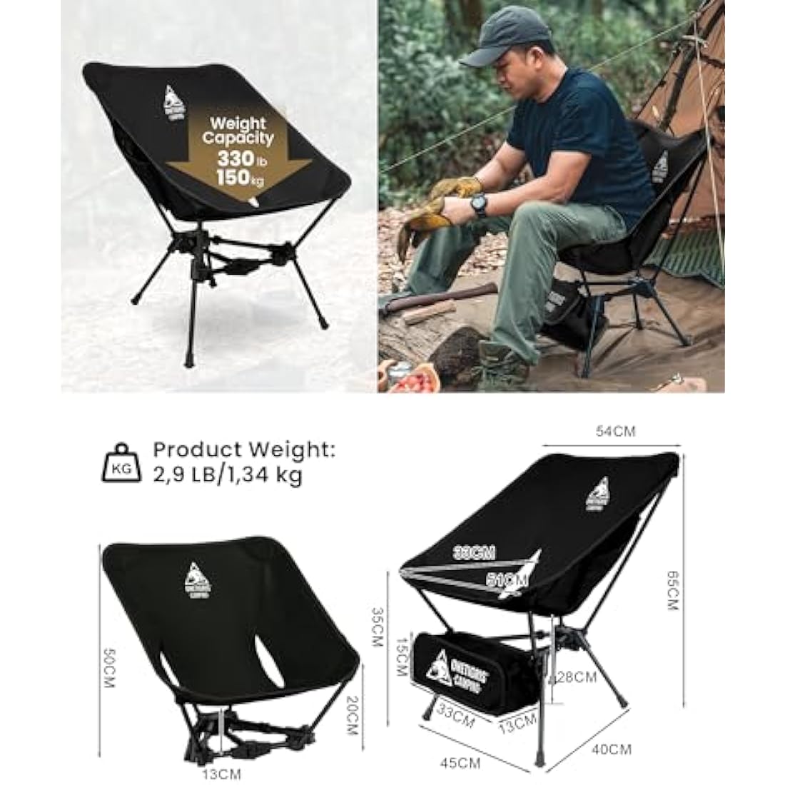 OneTigris Tigerblade Camping Chair | Lightweight Folding 330lb Capacity