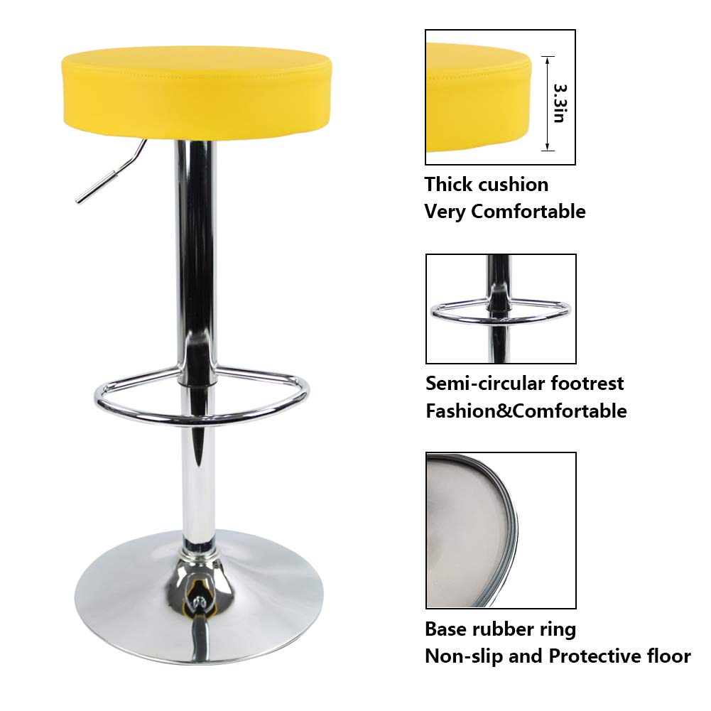 KKTONER Swivel Bar Stool – Adjustable PU Leather Backless Chair, Yellow