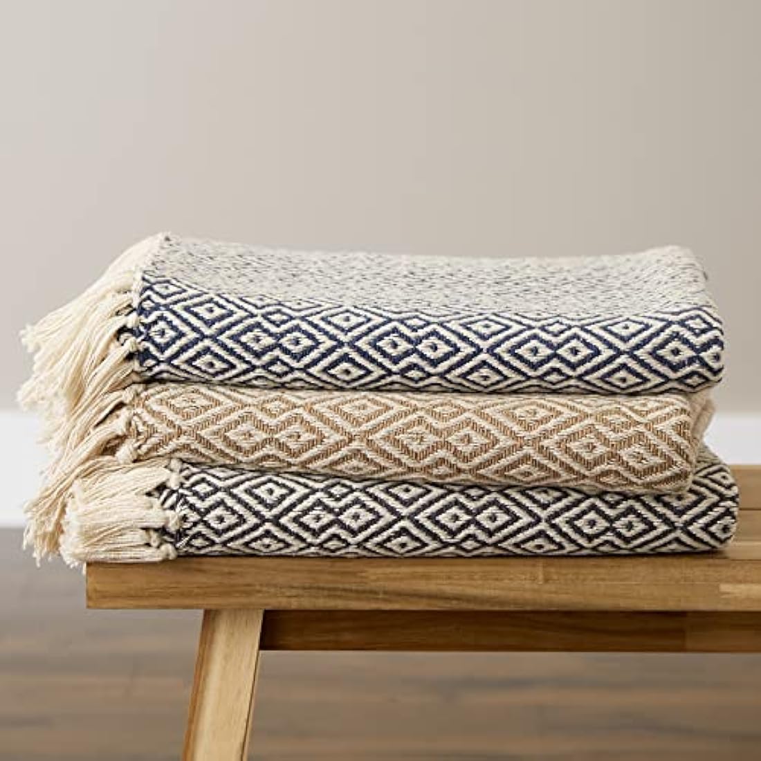 DII Stone Cotton Throw Blanket with Decorative Fringe – 50 x 60 Inch