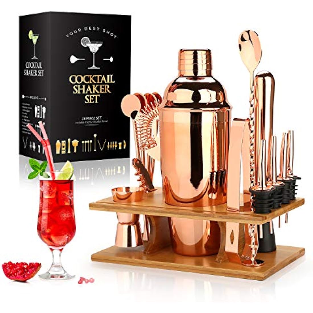 Jolof Store 16-Piece Cocktail Shaker Set | Stainless Steel Bartender Kit