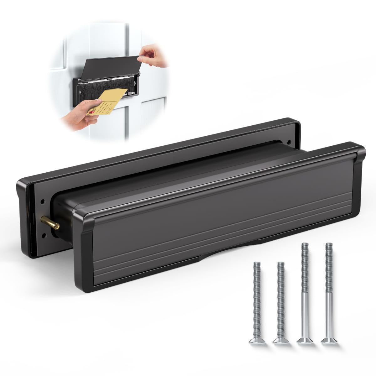 Bwintech Black Aluminium Door Letterbox - Adjustable for 40-80mm Doors