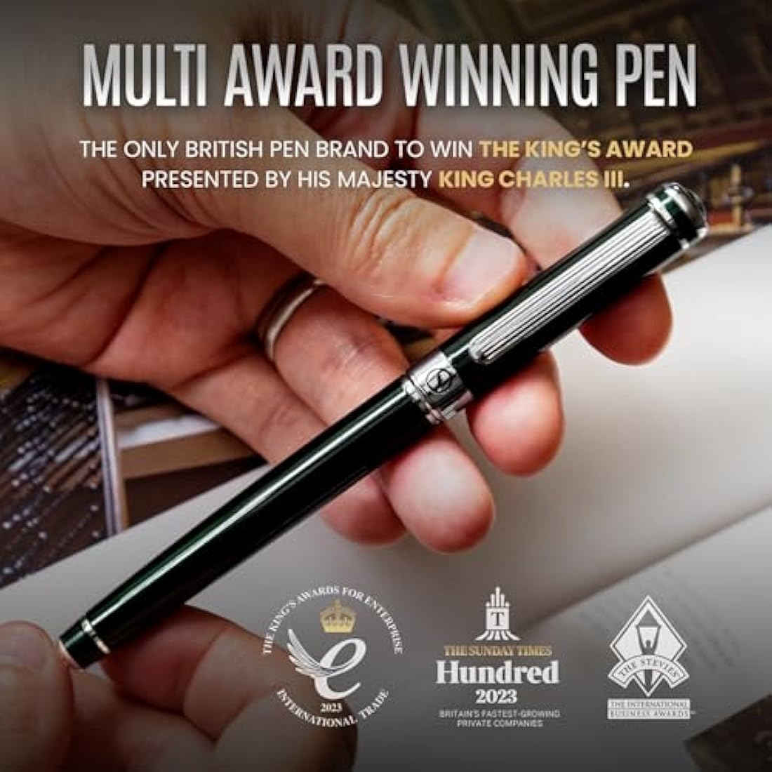 Scriveiner Luxury Rollerball Pen – Black & Green with Chrome Trim