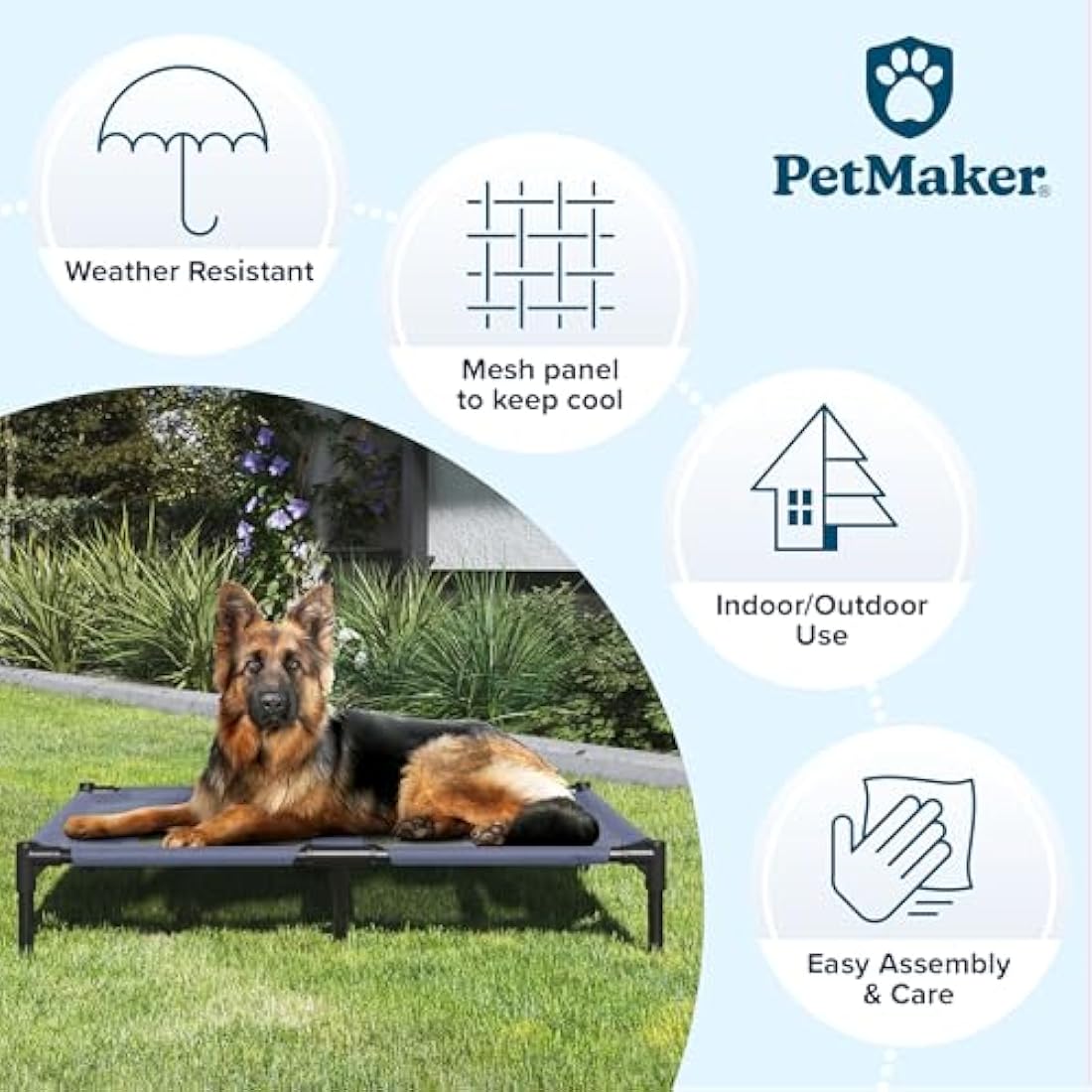 PETMAKER Elevated Dog Bed – Large Portable Cooling Pet Cot with Case, Blue