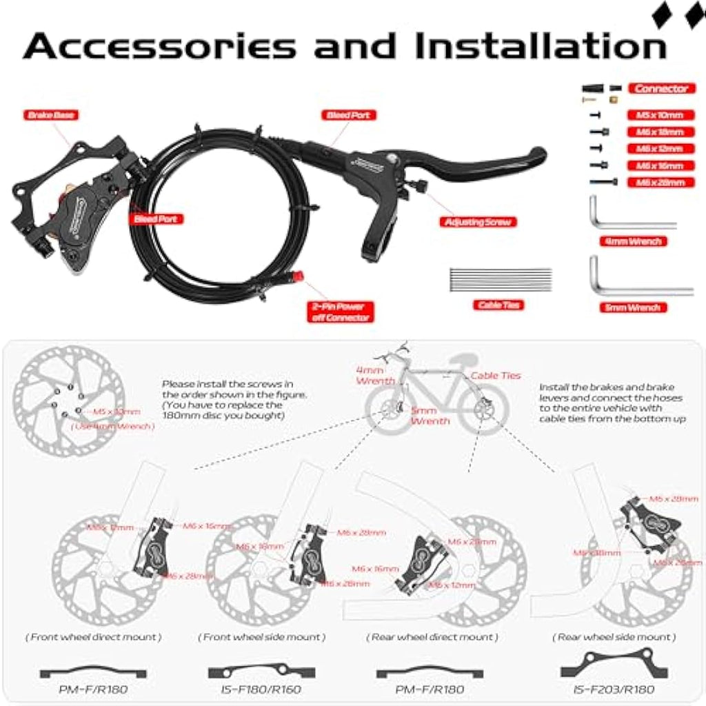 DYISLAND E-Bike Hydraulic Disc Brake Set | 4-Piston with 2.3mm Rotors