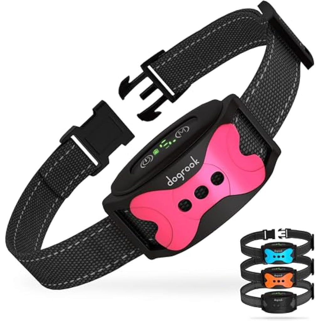 DogRook No Shock Anti Bark Collar – Vibrating Dog Training Device, Pink